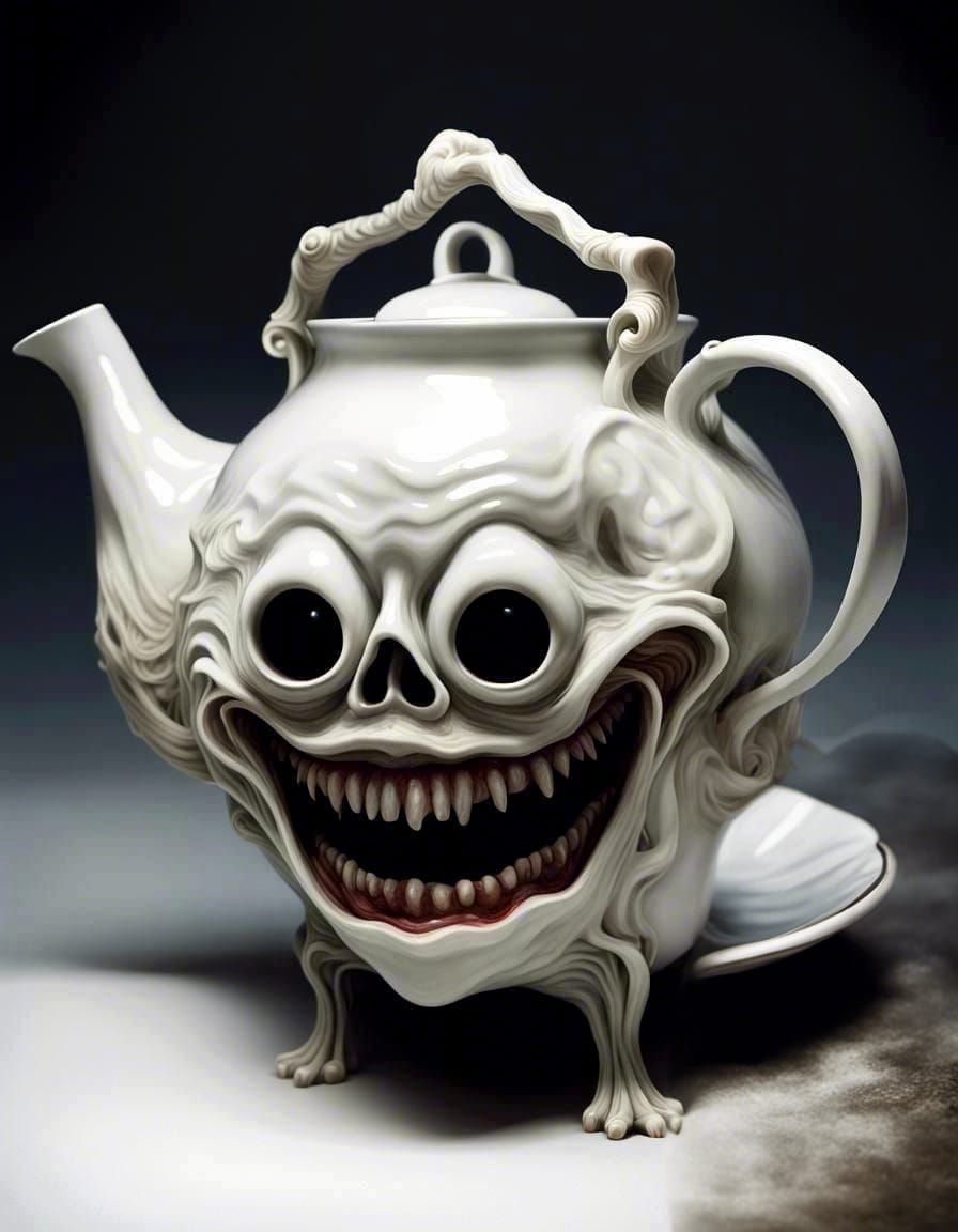Haunted Teacup with Ghostly Aura