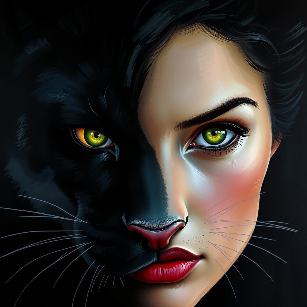 Woman and Panther Merge with Bold Textures