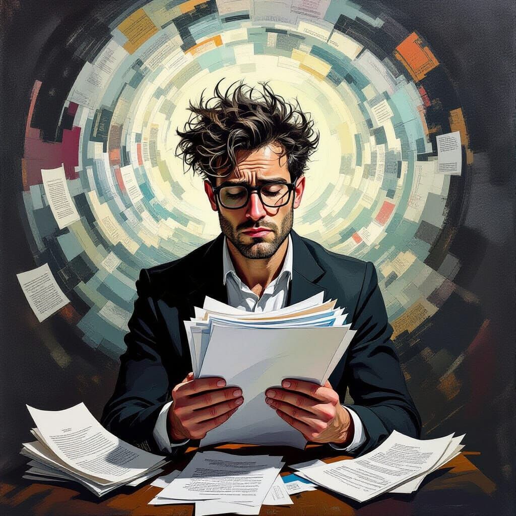 Distressed Scholar Overwhelmed by Chaos in Expressionistic S...