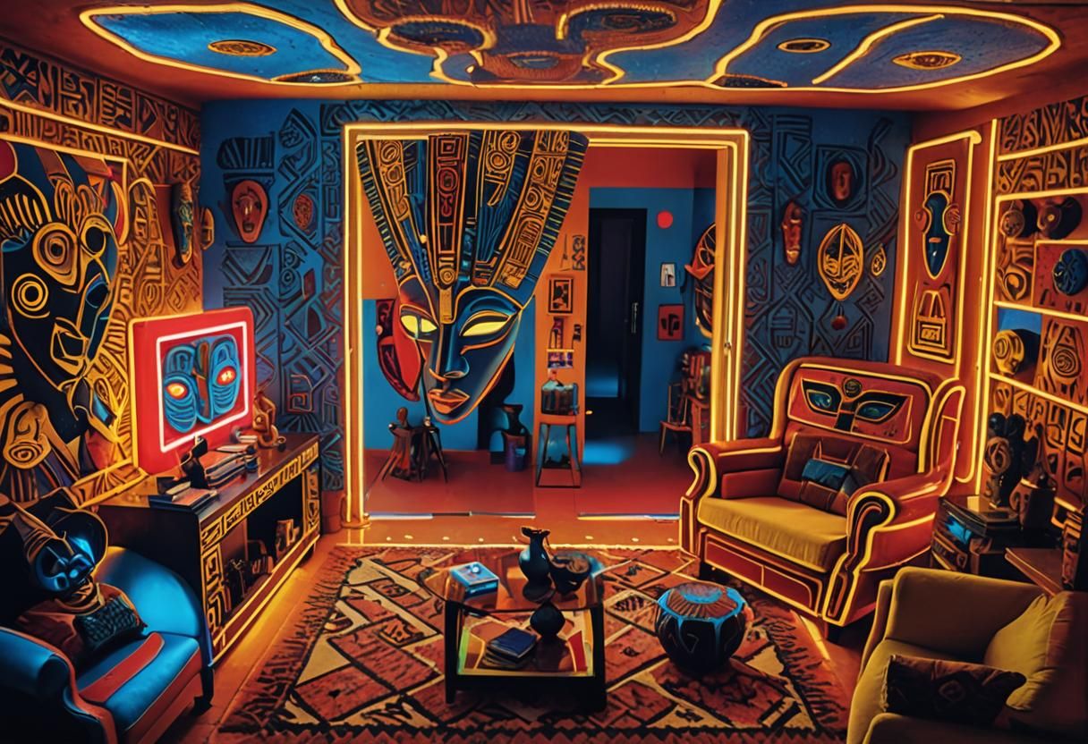 Afro-Futuristic Living Room with Gabonese Accents