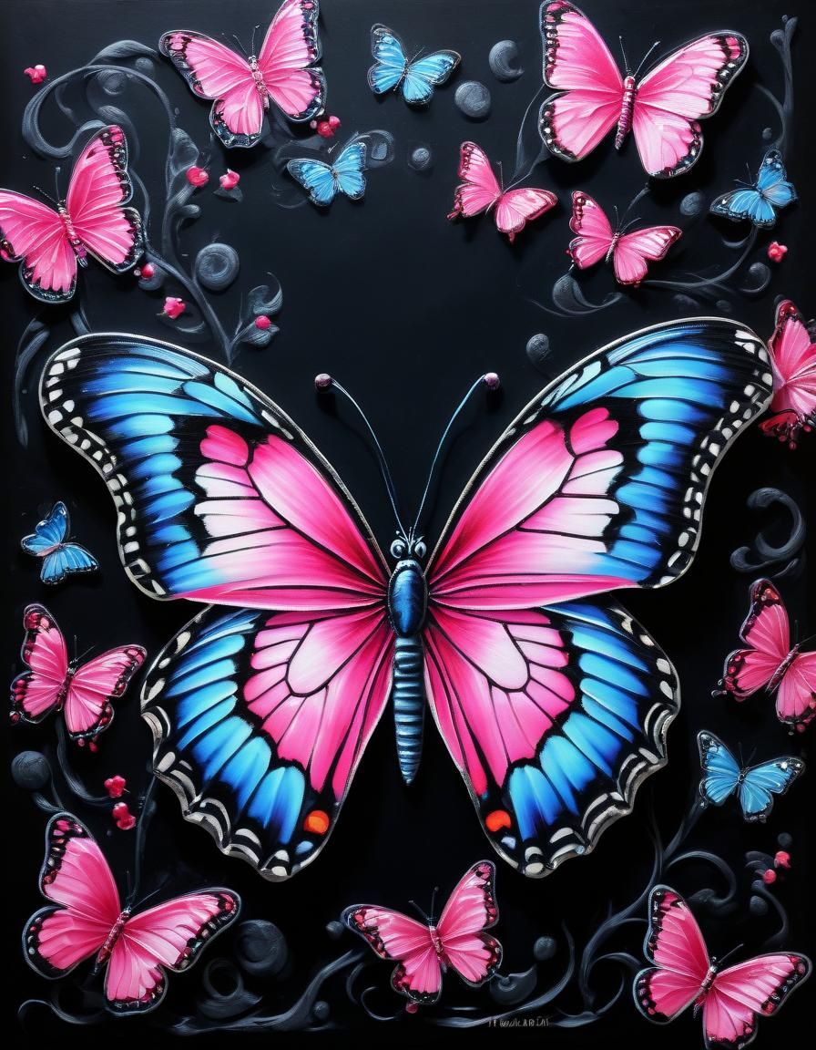 Butterfly Pop Art on Black Velvet Painting