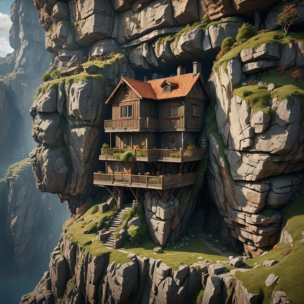 Subterranean Cliffside Home in Detailed Matte Painting