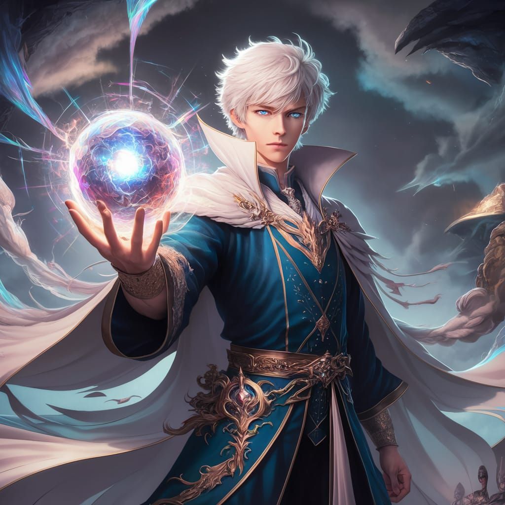 Anime Illustration of Young Mage with Prismatic Energy