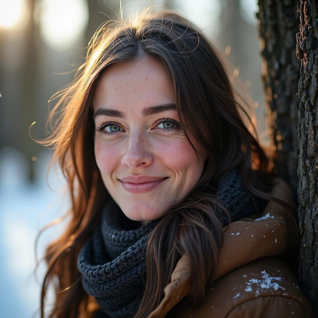 Warm Smile in Snowy Winter Light