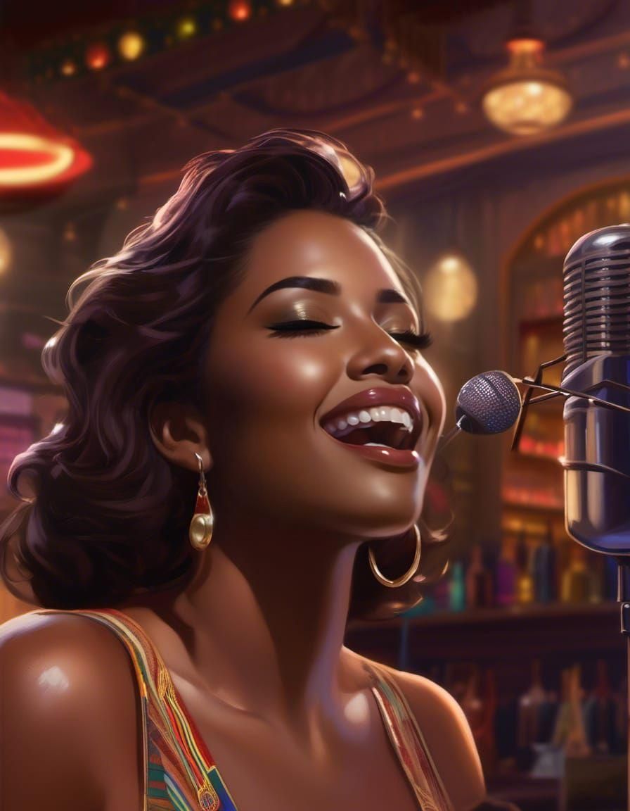 Dreamy Brazilian Singer in Jazz Bar Portrait