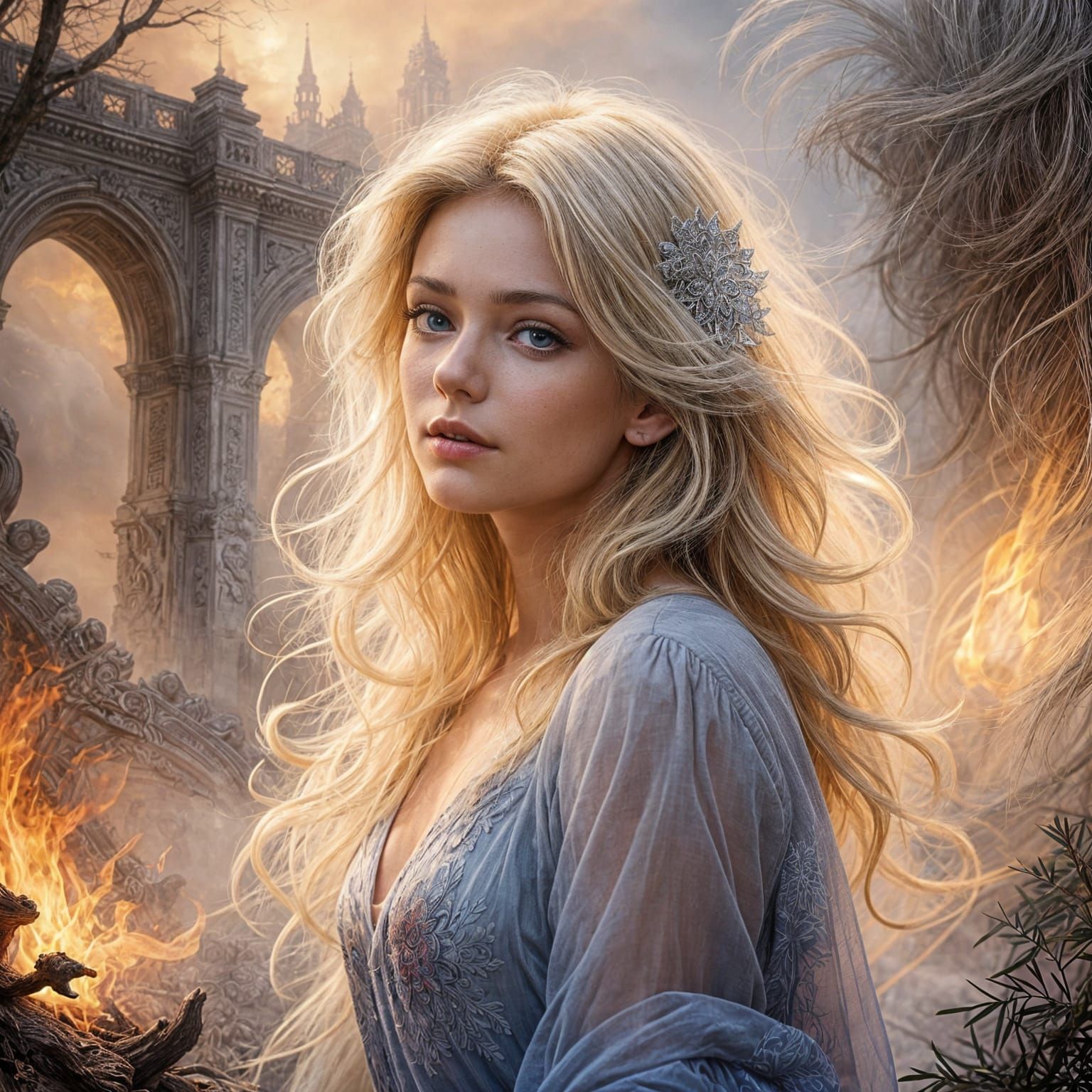 Blonde in Hell: A Hyperdetailed Ethereal Fantasy