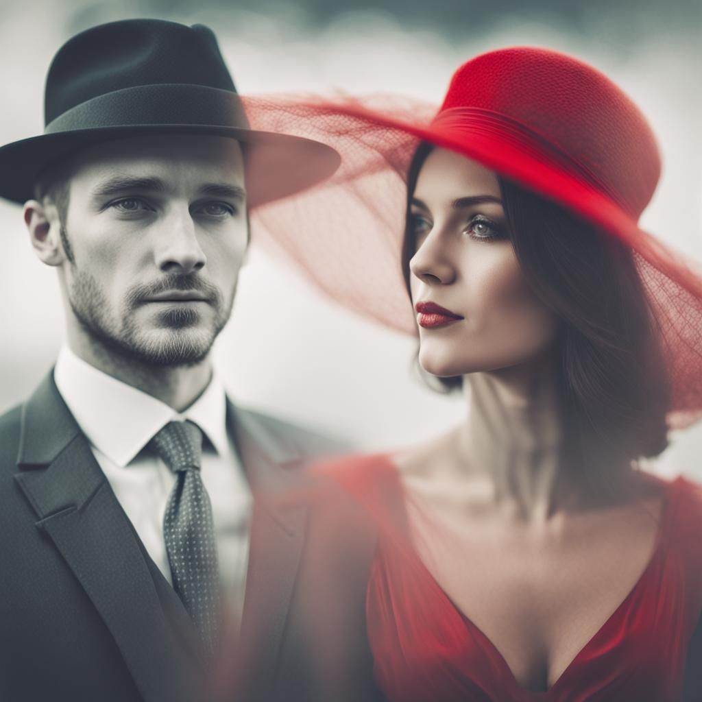 Double Exposure Portrait of Woman and Man