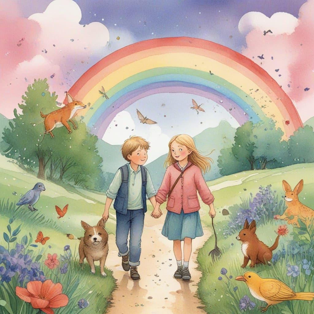 Whimsical Children's Book Illustration in Watercolor Style