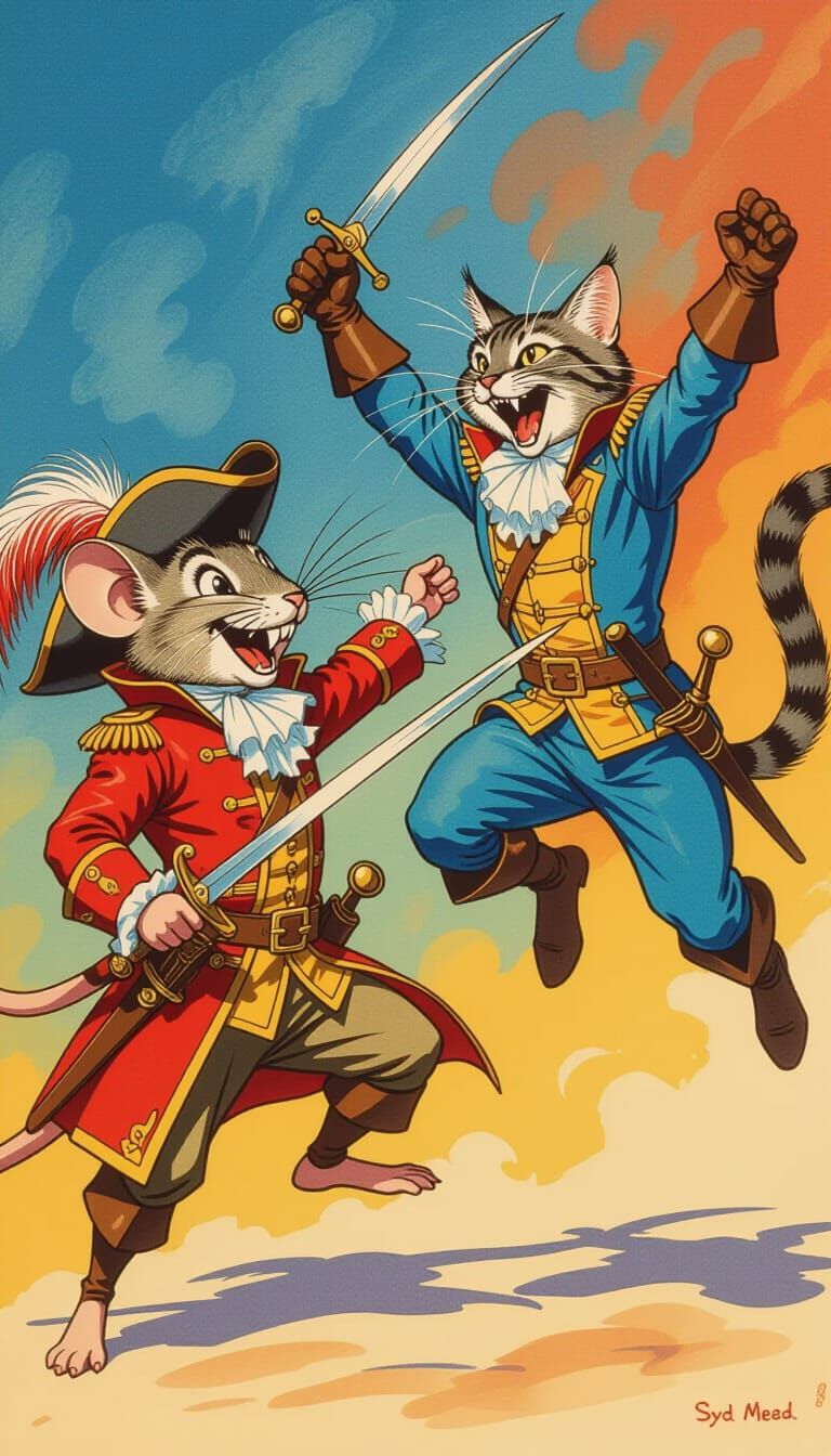 Mouse and Cat Duel: Airbrushed Musketeer Battle