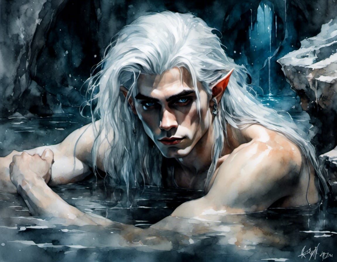Brooding Elf in Macabre Underground Hot Spring