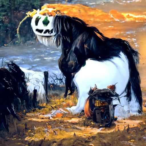 Spooky Pumpkin Horse in Oil Painting Style