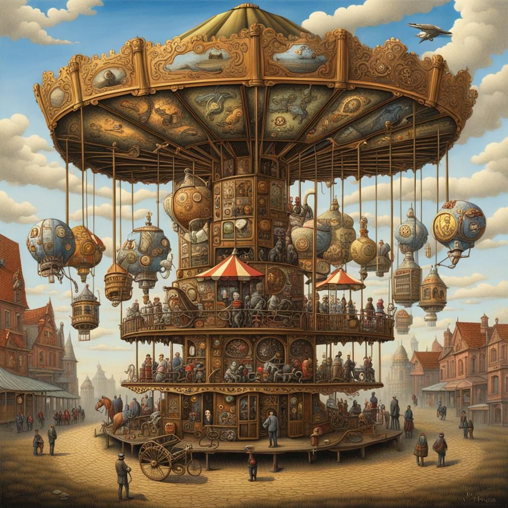 Steampunk Carousel in Surreal Fantasy Style