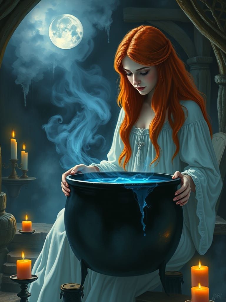 Medieval Maiden Contemplates Mystic Future in Candlelit Cott...