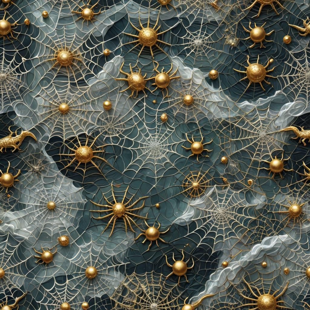 Spiderweb Sea with Viking Ships in Surreal Style