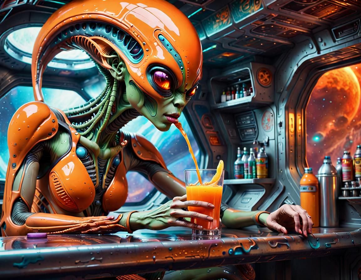 Biochemical Alien Mixologist in Spaceship Bar