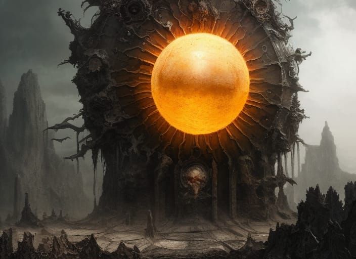 Sun Sphere on Altar: Epic Digital Matte Painting