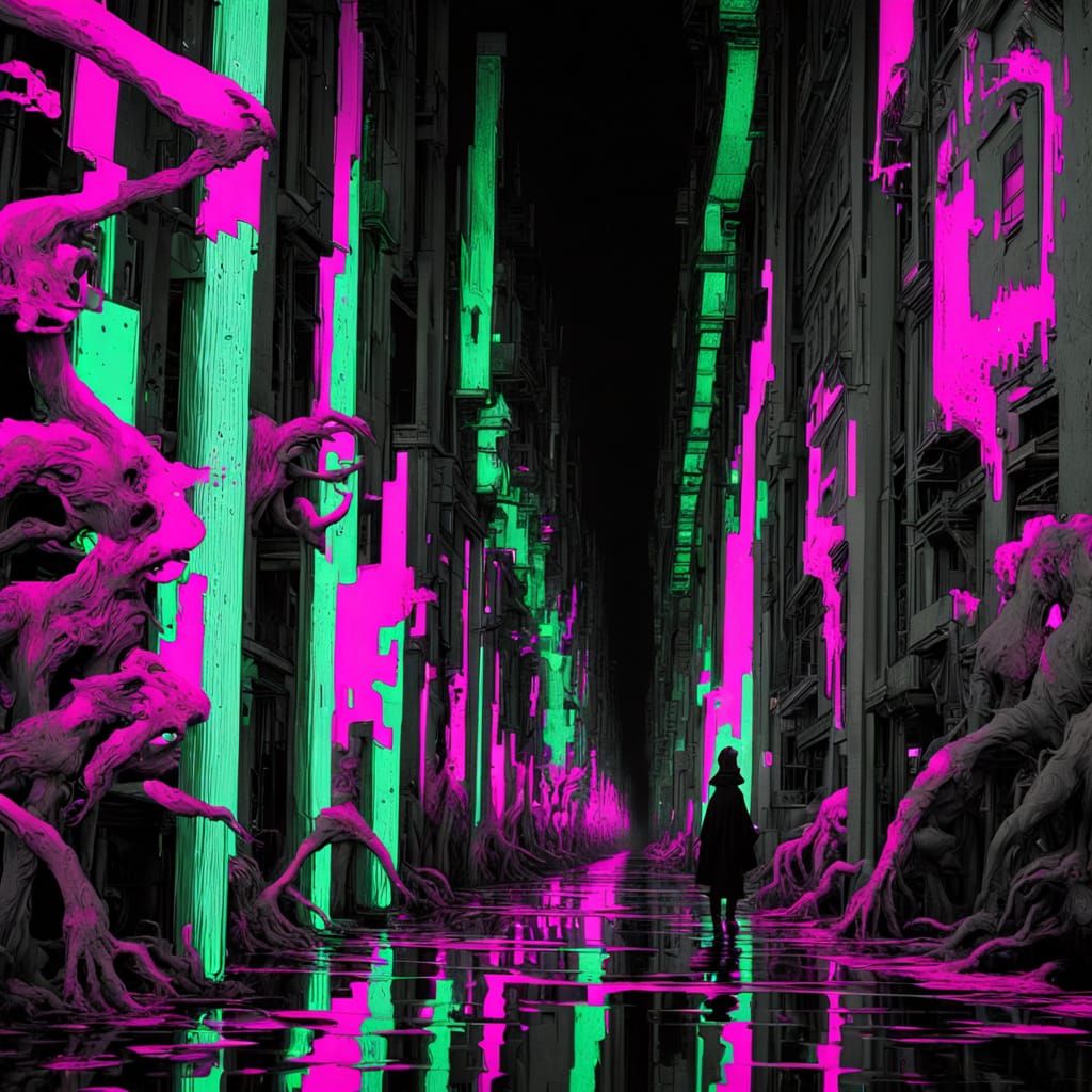 Creepy Glitchy Surrealism in a Dark Alleyway