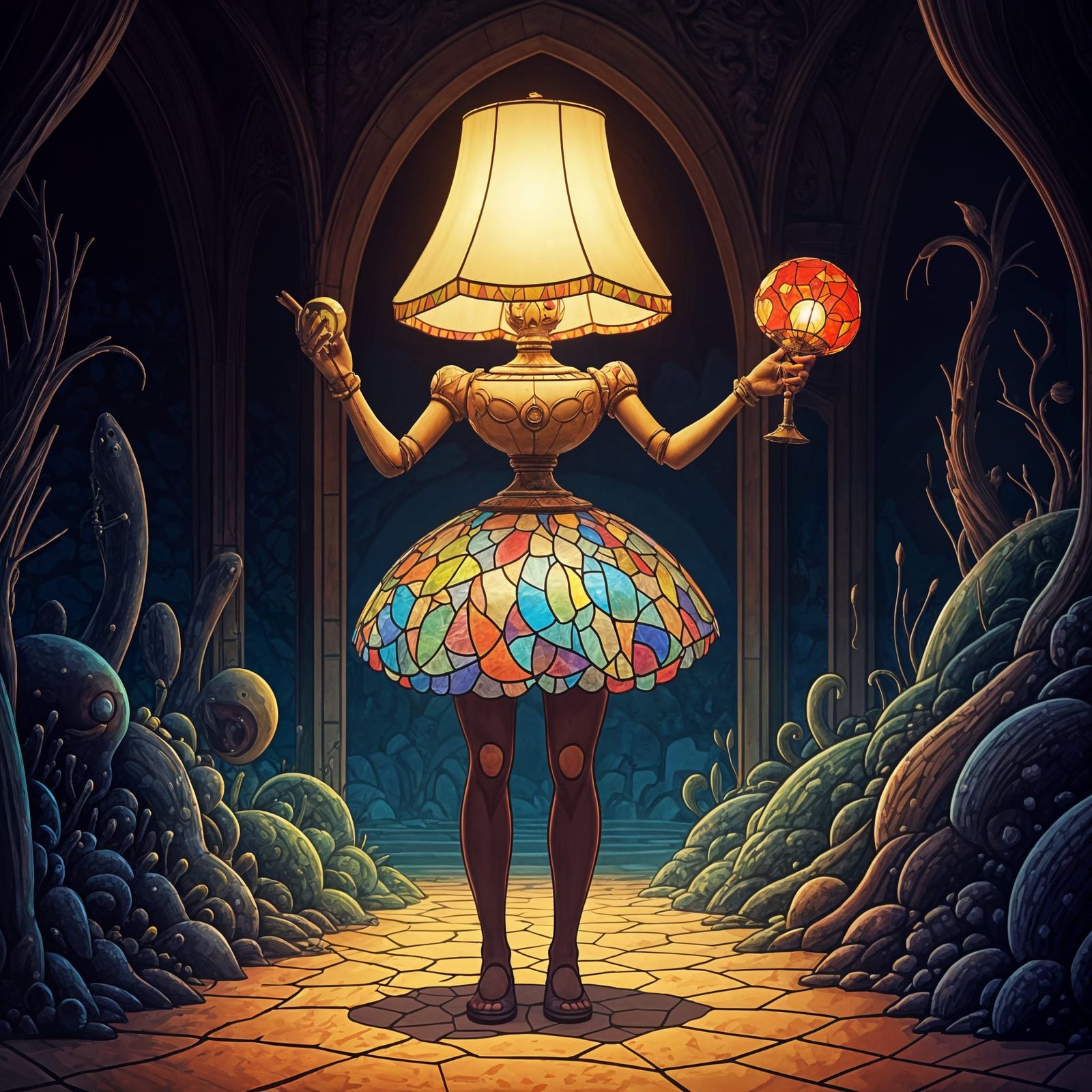 Whimsical Lamp Character in Anime Style