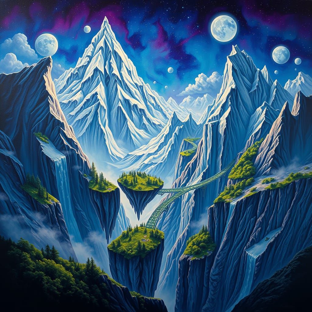 Surreal Mountain Landscape with Impossible Physics