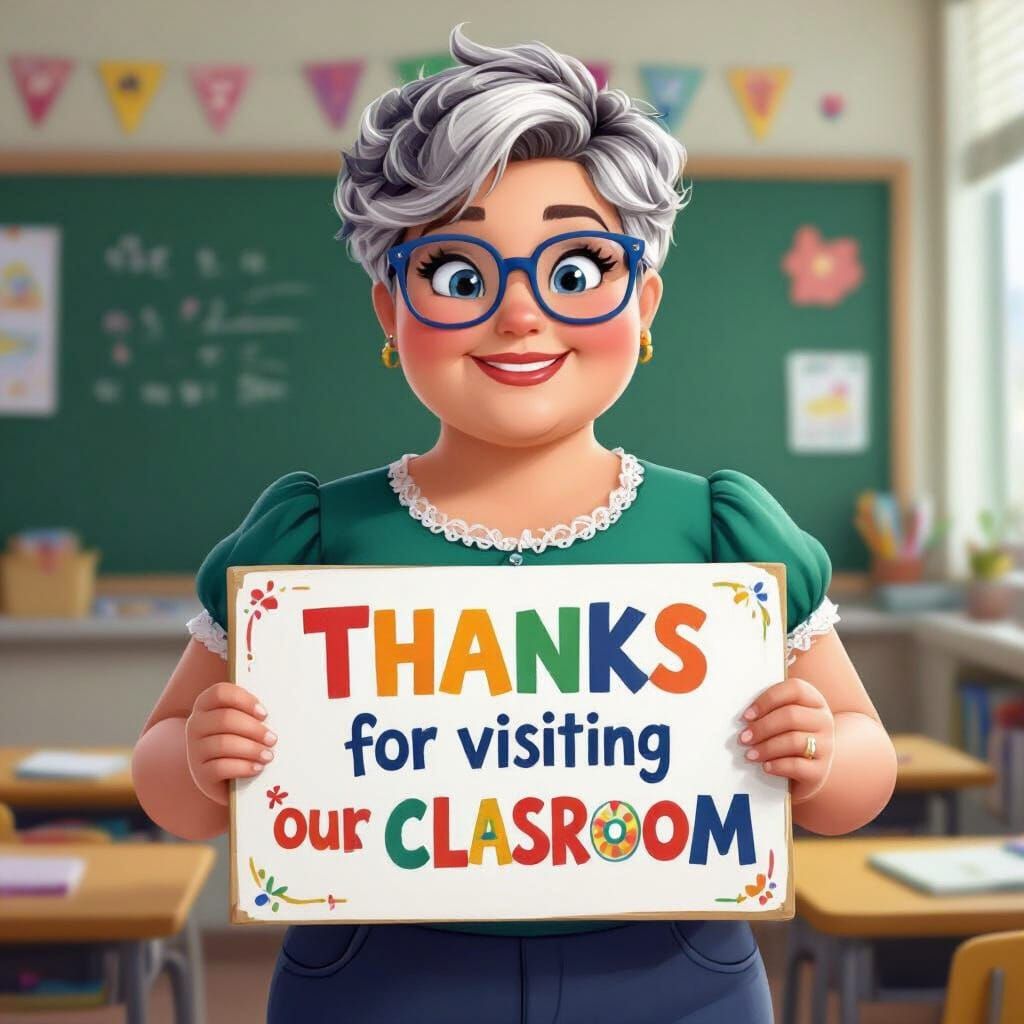 Cartoon Teacher in Elementary Classroom