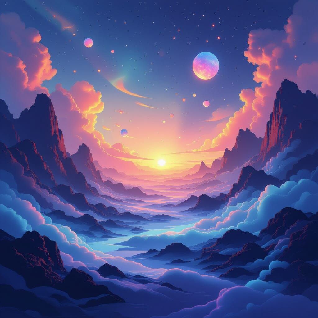 Surreal Dreamscape of Abstract Forms and Vibrant Colors