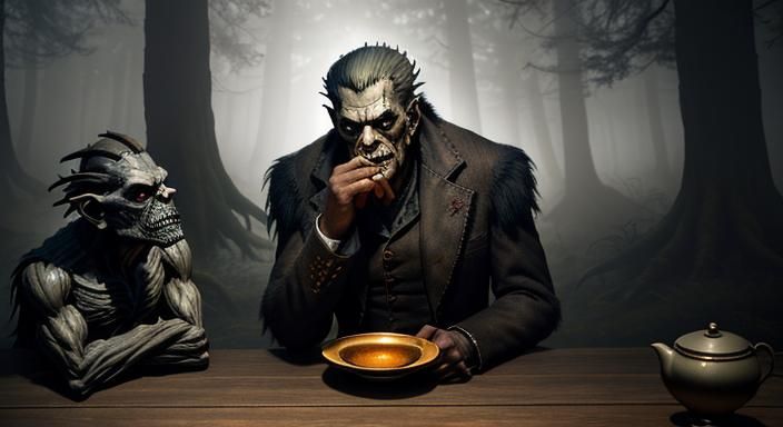 Werewolf and Frankenstein Share Tea: Concept Art
