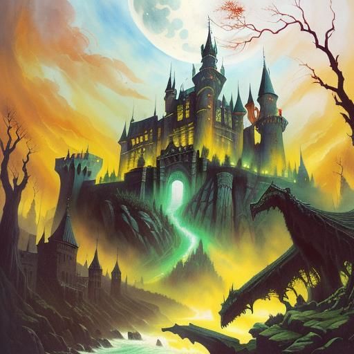 Dracula's Castle: Occult Horror Landscape Illustration