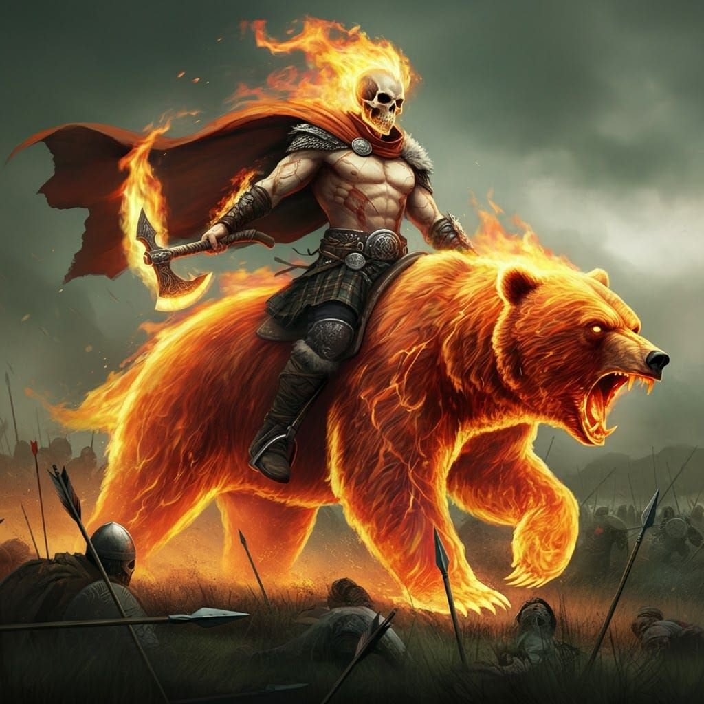 Viking Ghost Rider on Fire Bear Battlefield