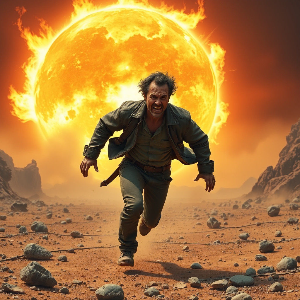 Man Runs from Supernova: Dramatic Sci-Fi Art