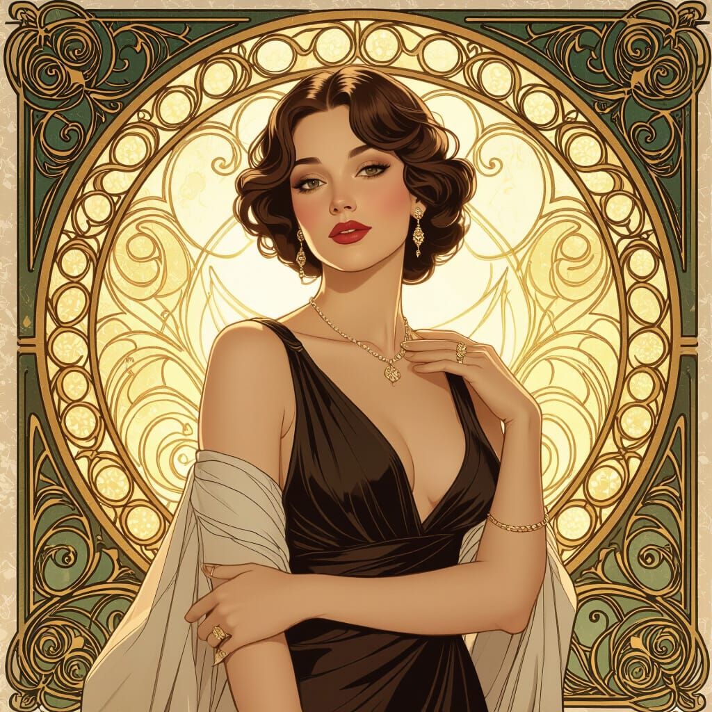 Elegant Woman Portrait in Art Nouveau Digital Style