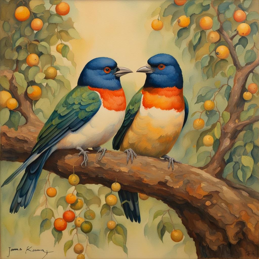 Folk Art Birds in Watercolor and Oil