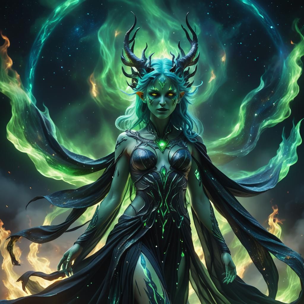 Ethereal Greek Goddess of Nightmares in Infinite Space