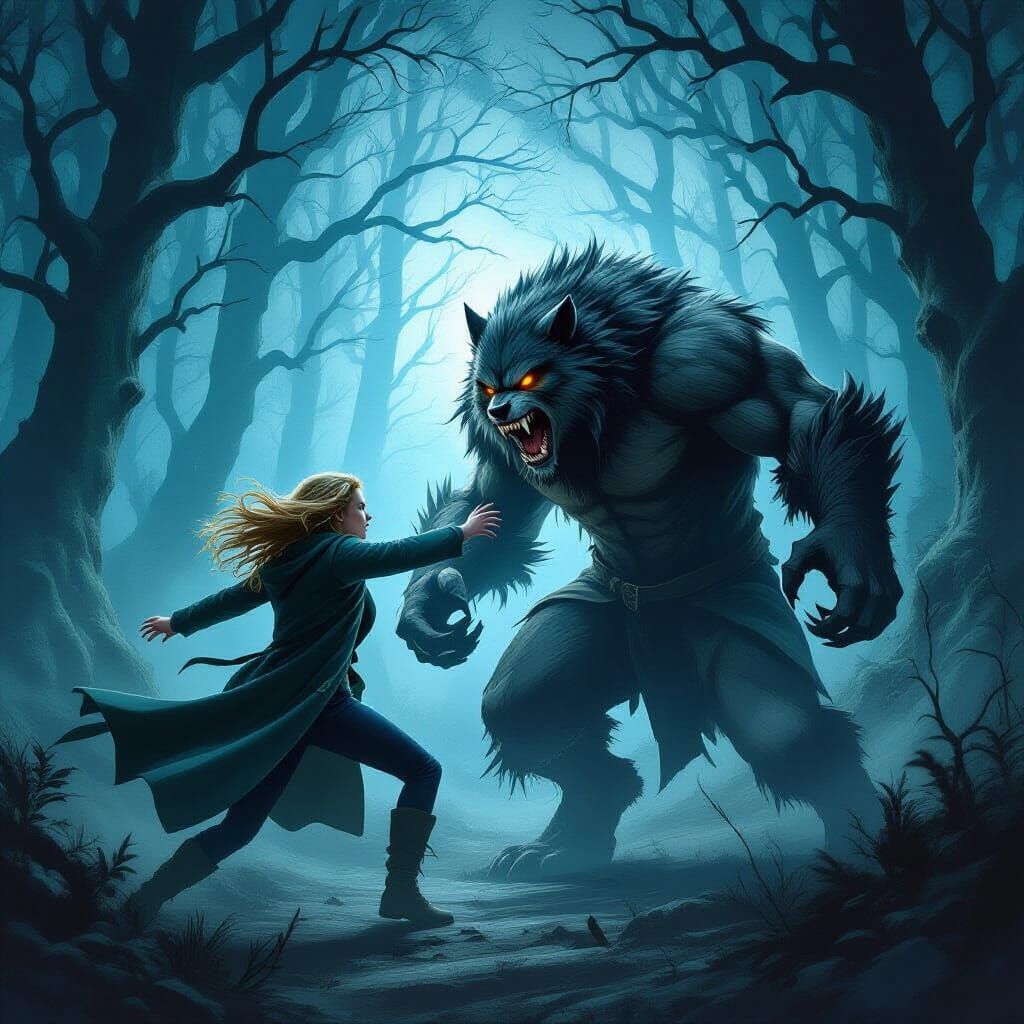 Buffy Battles Ferocious Werewolf in Mystical Forest