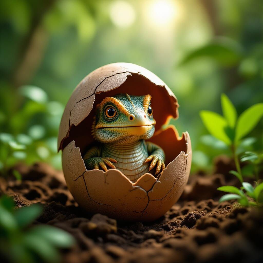 Dinosaur Hatching in Jurassic Period: Cinematic Film Still