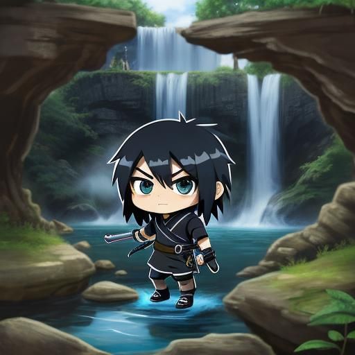Chibi Ninja Waterfall by Madam Lu