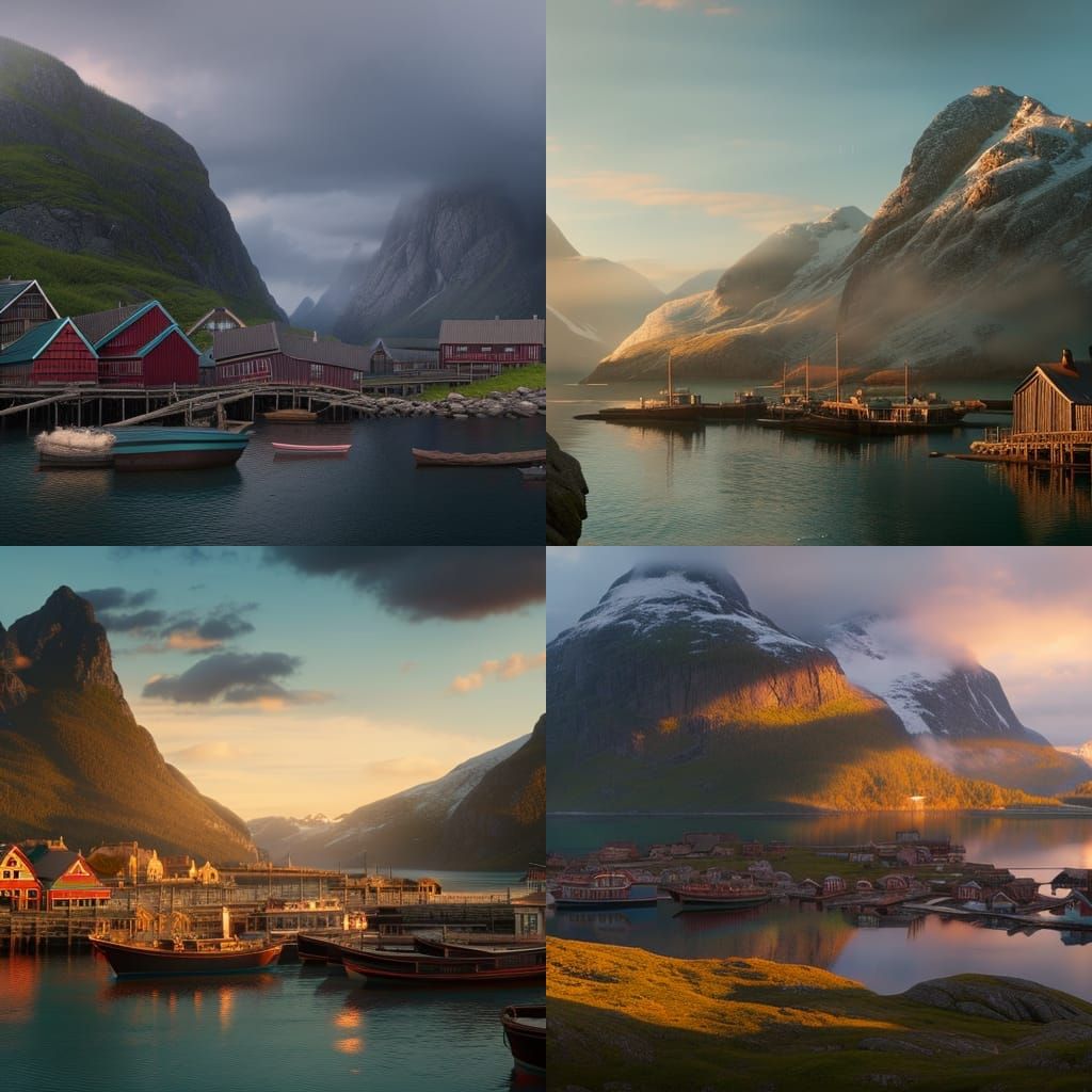 Idyllic Norway Fishing Village in Luminist Style