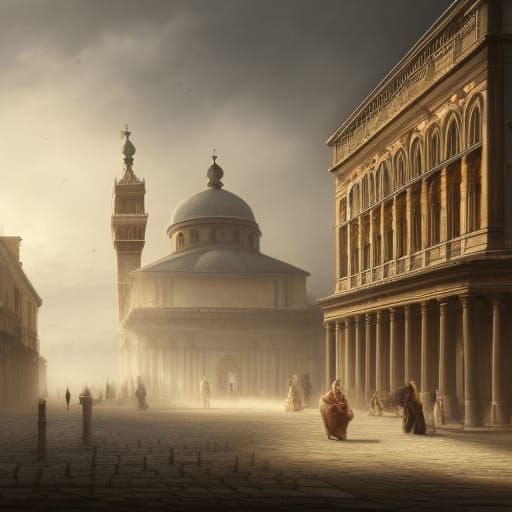 Venetian Square, 1800, Detailed Matte Painting