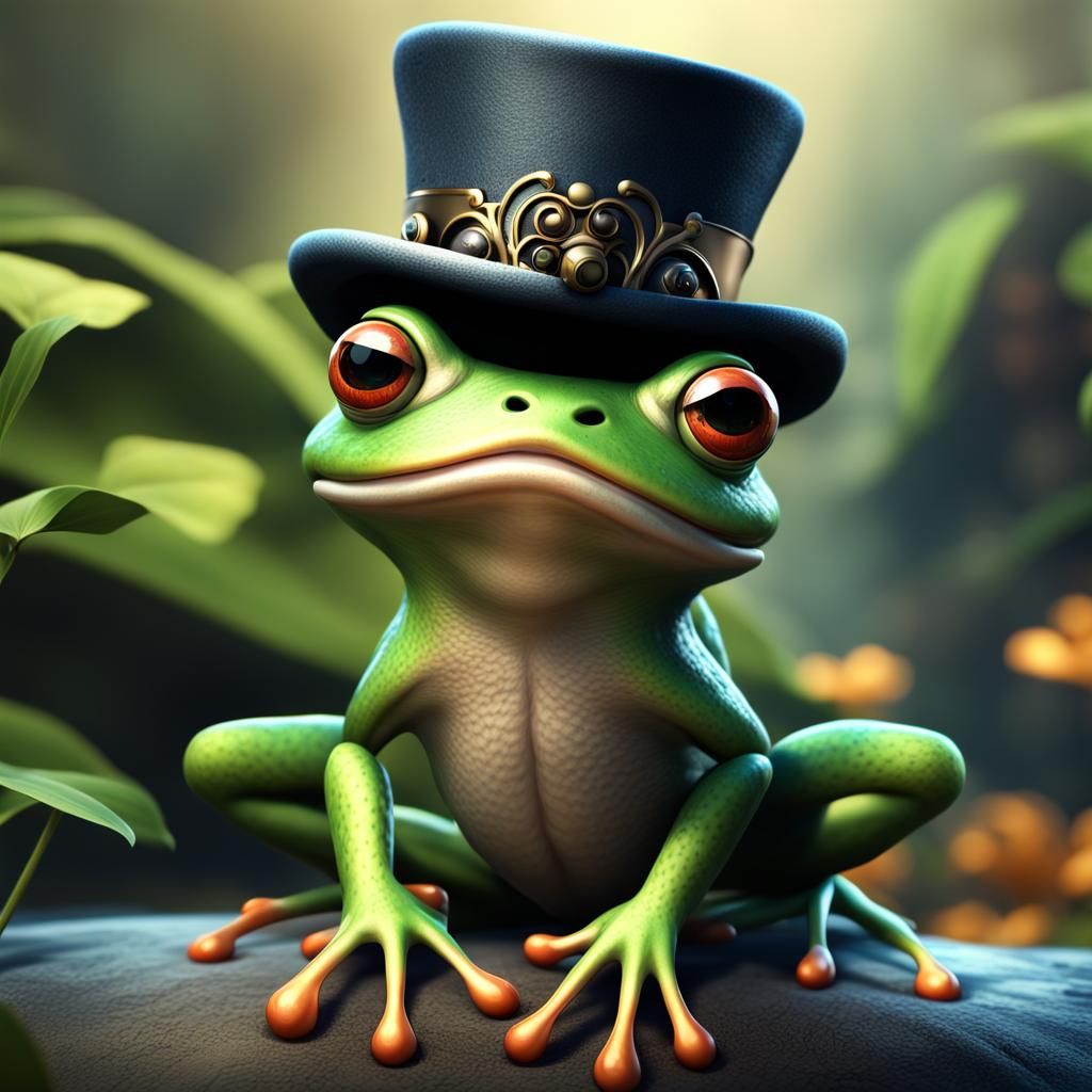 Frog with Top Hat in Detailed Matte Painting Style