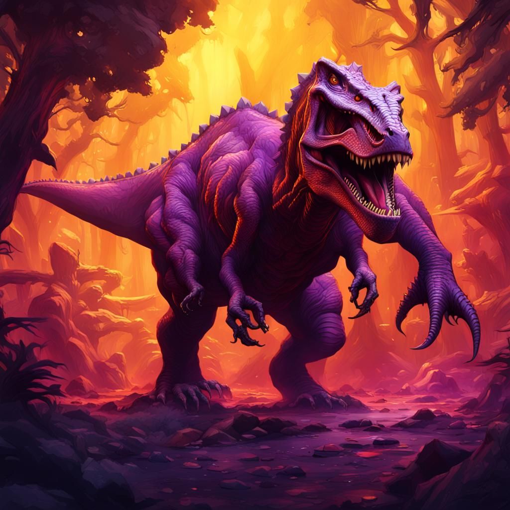 Hyperdetailed Red Dinosaur in Dark Fantasy Style