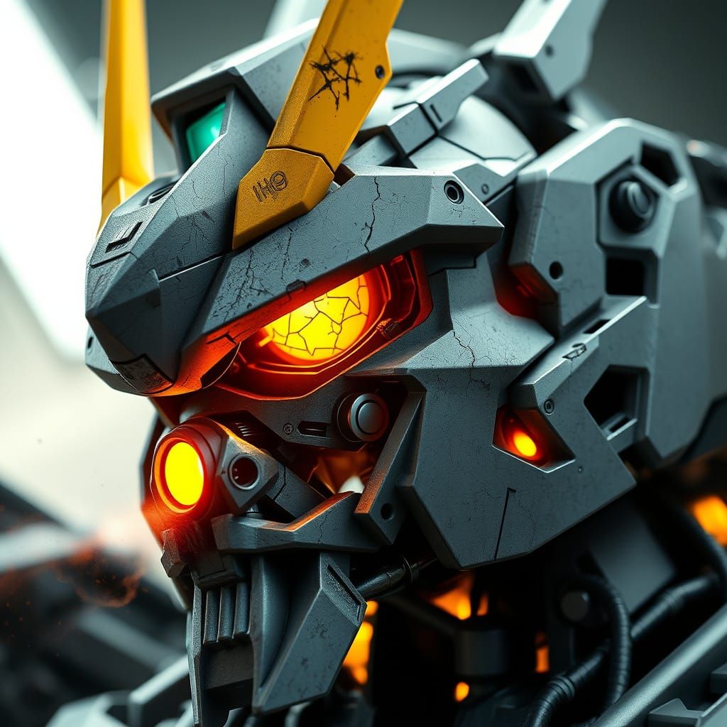 Cyberpunk Mech Head in Industrial Futurism Style