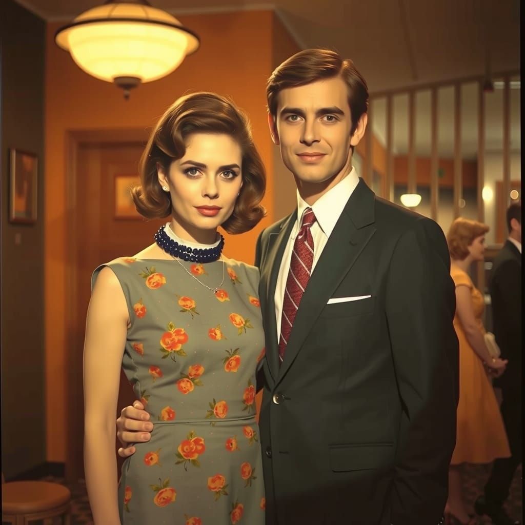Stylish 1960s Couple in Vintage Fashion