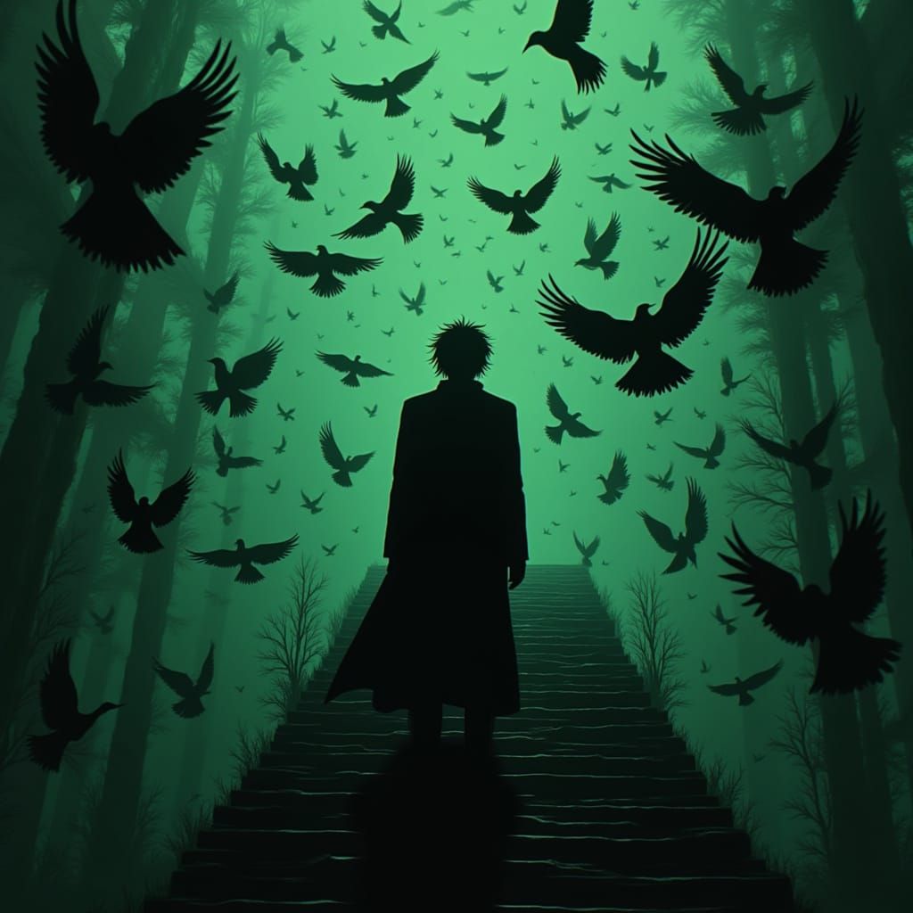 Glitching Ravens in Lime Green Noir Style