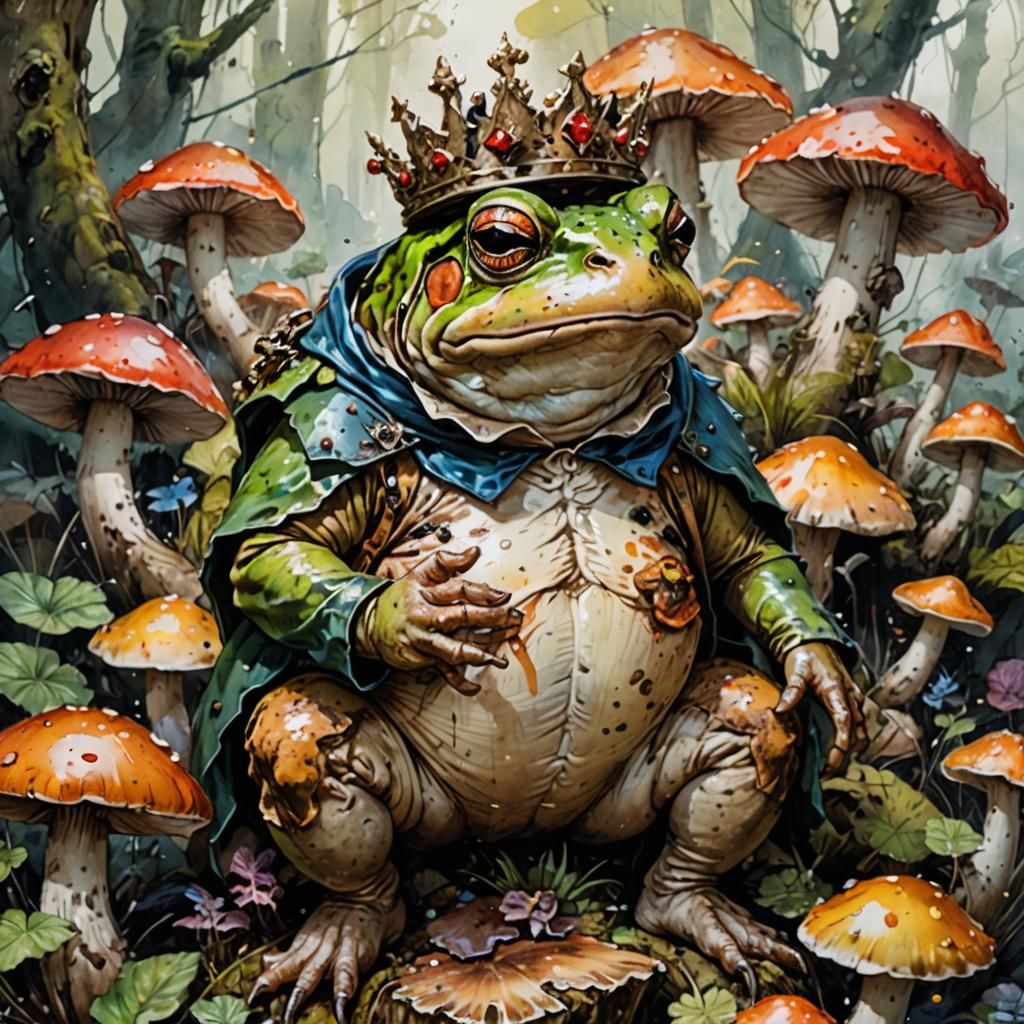 Toad King Portrait in Watercolor Fantasy Art