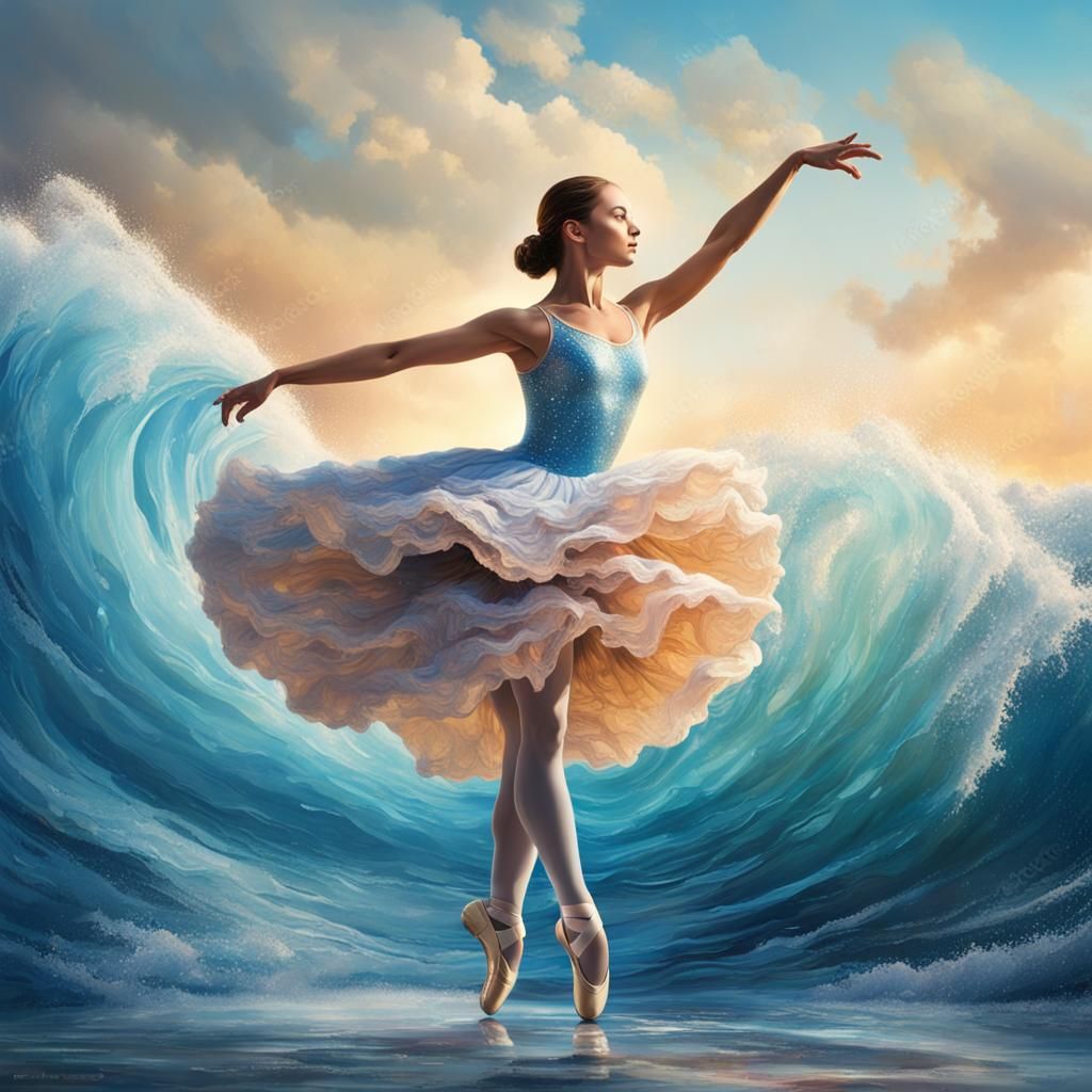 Ballerina's Wave Dress in Hyperrealistic Splash Art