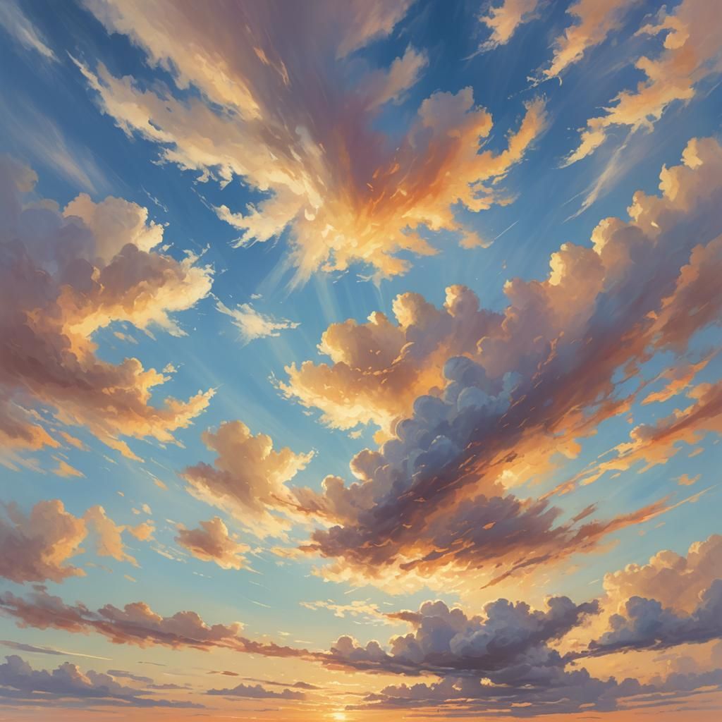 Impressionist Clouds Drifting Across a Serene Sky