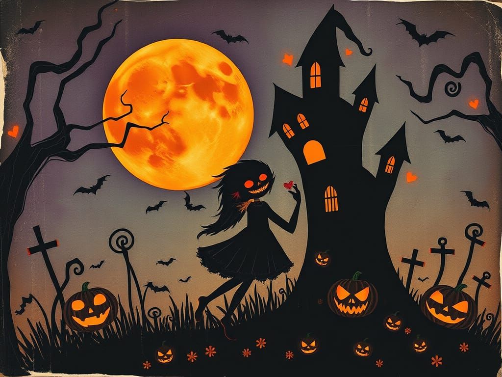 Quirky Halloween Collage of Haunted Love