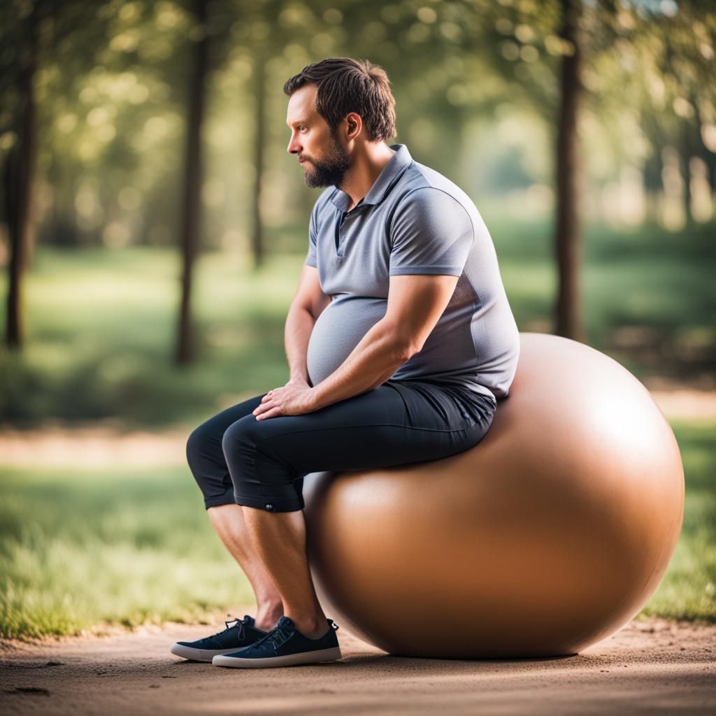 Pregnant Man on Birthing Ball: Professional Photo