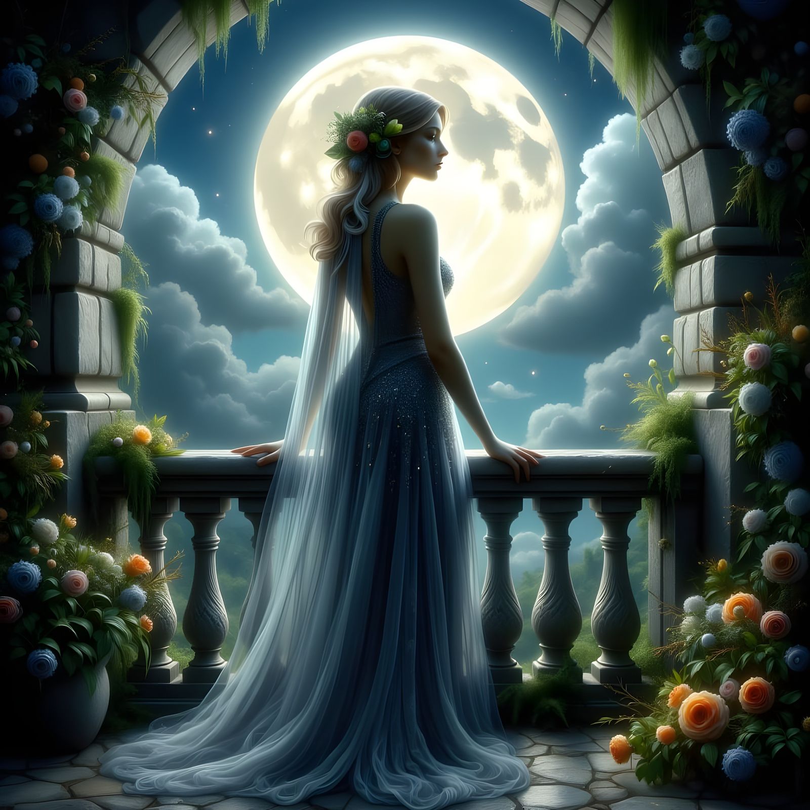 Norse Goddess in Moonlit Goth Portrait