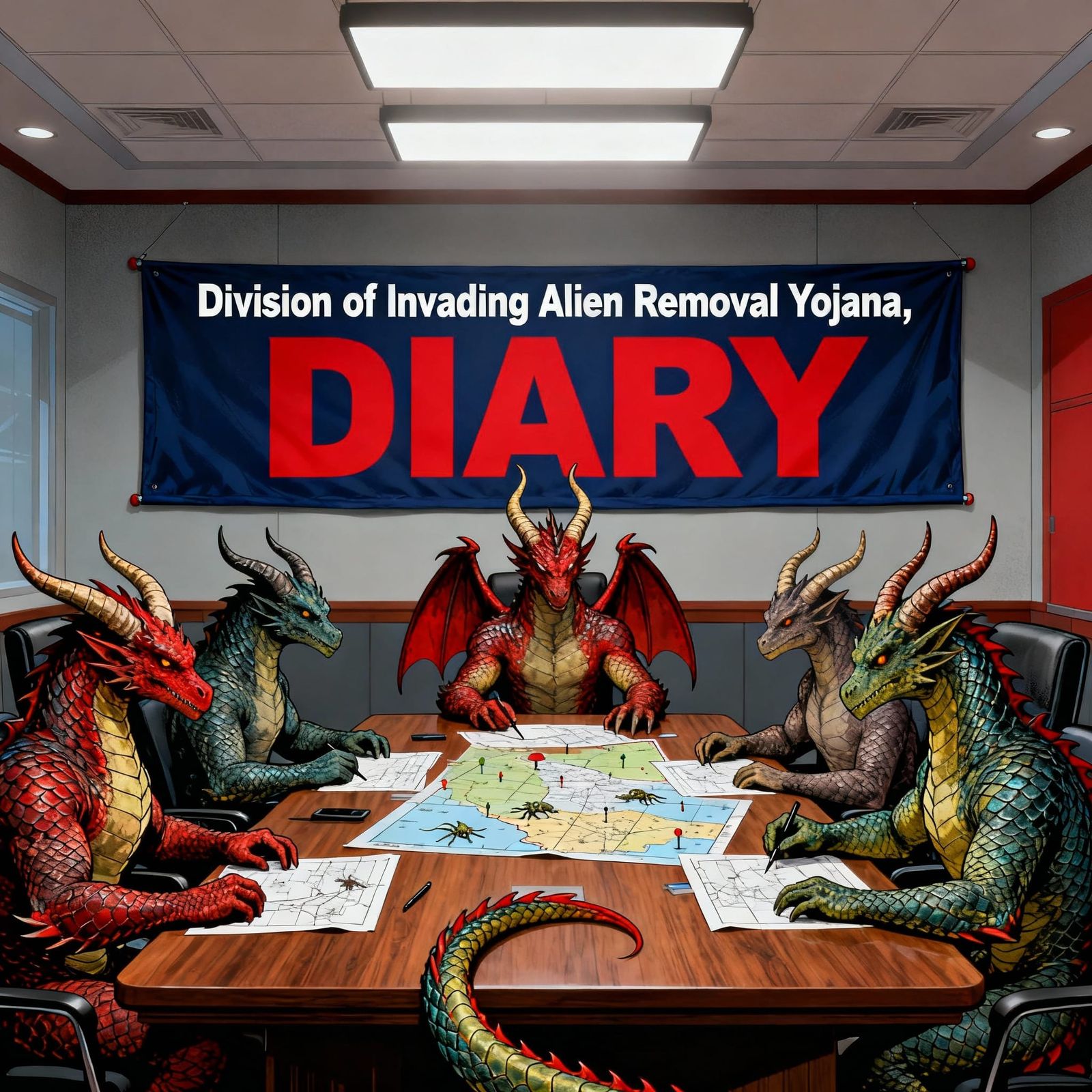 Dragonmen Plan Alien Purge in Conference Room