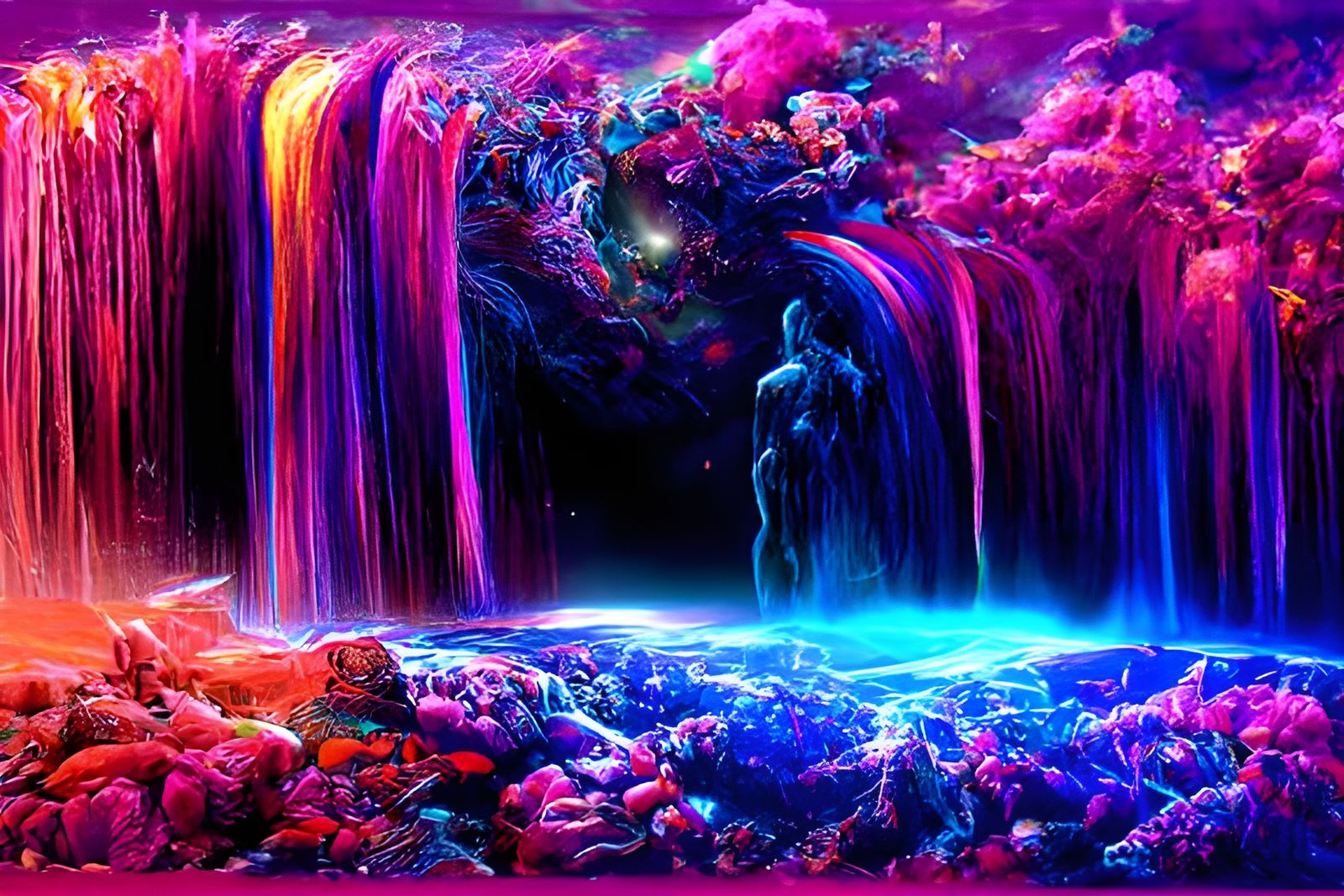Cosmic Waterfall: Serene, Ominous Digital Illustration